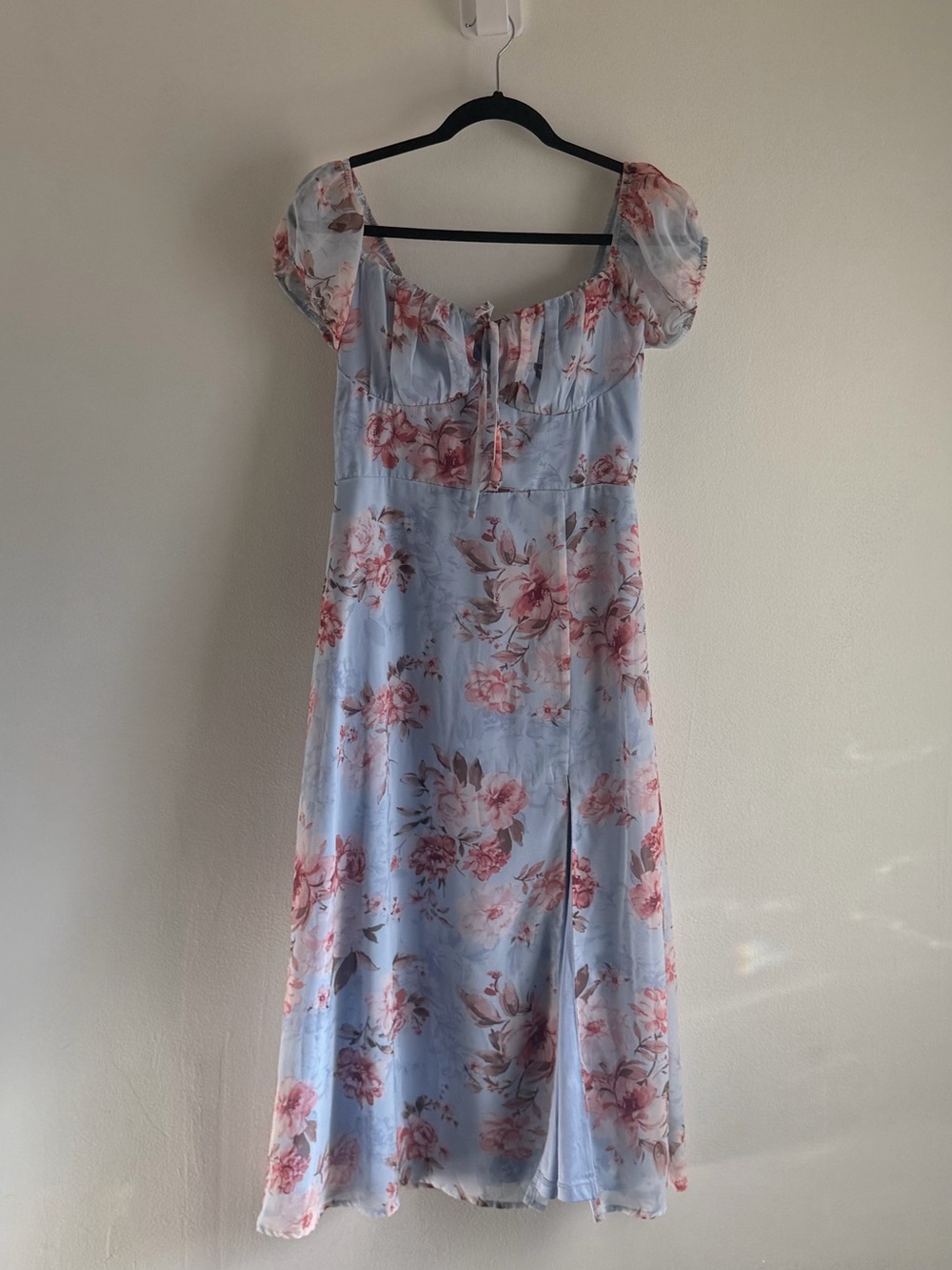 Windsor Light Blue Floral Midi Dress with Pink Roses